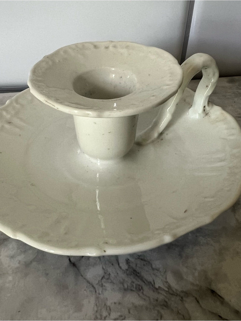 Antique-Style White Ceramic Chamberstick Candle Holder